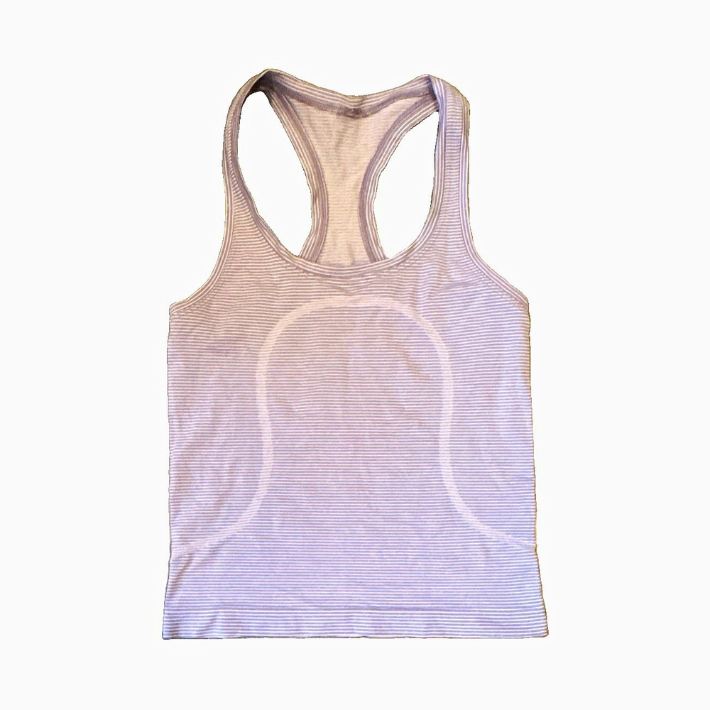 lululemon Swiftly Tech Cropped Racerback Tank Top 2 Purple White Striped
